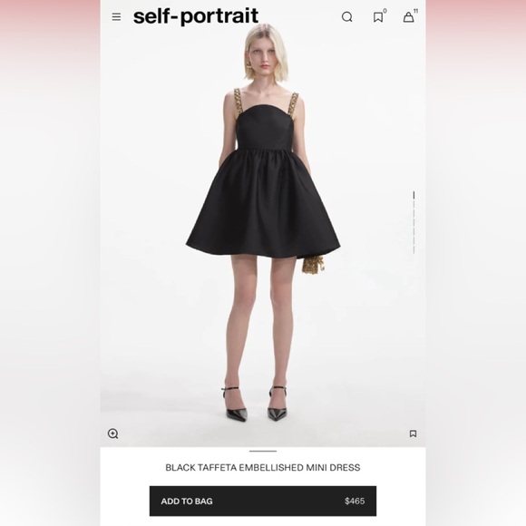 Self Portrait BLACK TAFFETA EMBELLISHED MINI DRESS - Picture 2 of 4